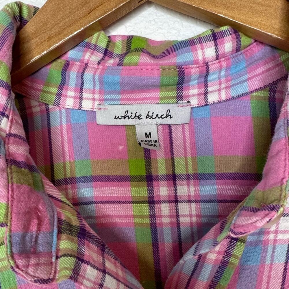 White Birch Womens Plaid Short Sleeve Frayed Tunic Top Size Medium Colorful - Picture 8 of 12